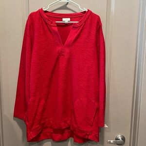 J.Jill Red Cotton Tunic Top XL Minimalist Pocket Tunic Casual Capsule Slub Knit